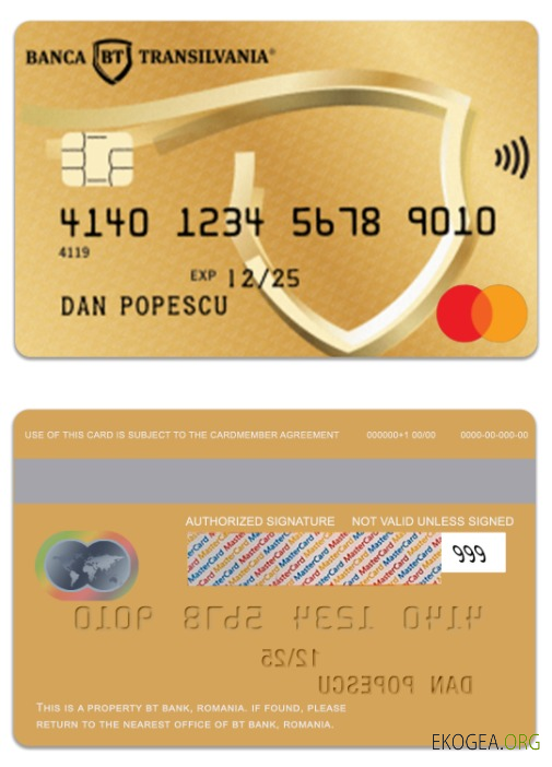 Mastercard de débit d'or de la BT Bank de Roumanie